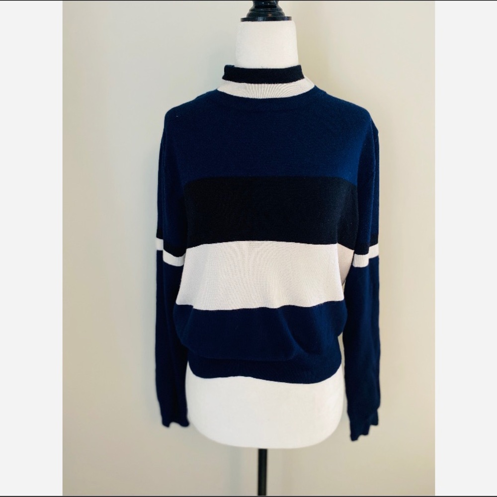 Zara Color Block Mock neck Cropped Knit Sweather